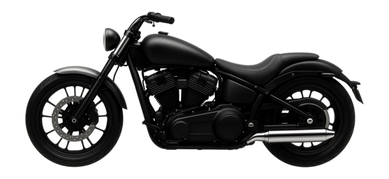 Black chopper with a short front fender and solo seat configuration