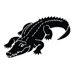 Silhouette of a majestic alligator in a dynamic pose for wildlife art and design silhouette