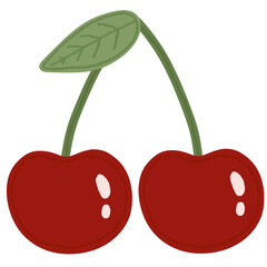 two cherries with green leaf