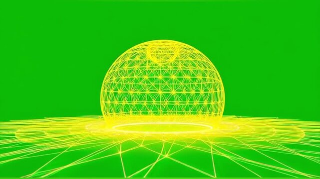 futuristic neon dome grid with glowing yellow lines on green background video download for free 
