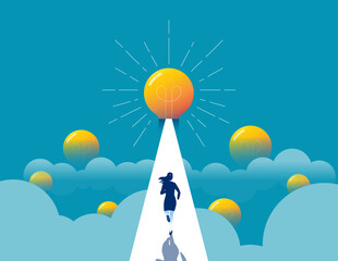 Great idea. Businesswoman running to big light bulb