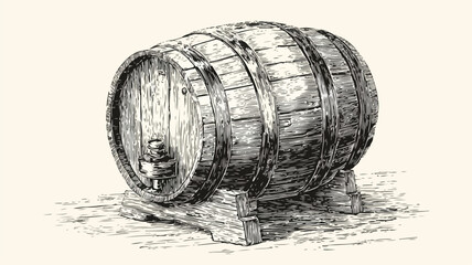 Hand Drawn Oak Wooden Barrel Engraving Sketch