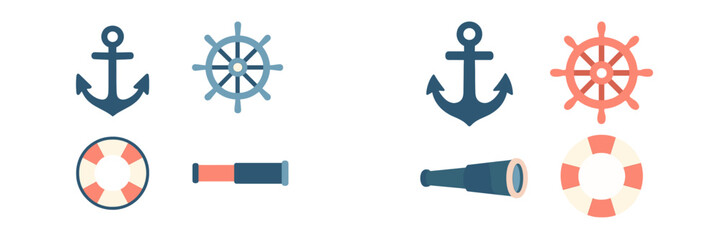 Nautical symbols representing maritime themes and activities on a simple background © Mark