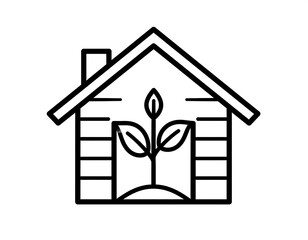 Simple black line art of a house with a sprout