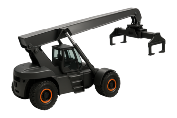 Container reach stacker with telescopic boom and gripping claws