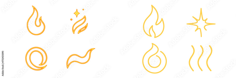 Poster fire-themed design elements featuring various flame shapes and patterns for creative projects