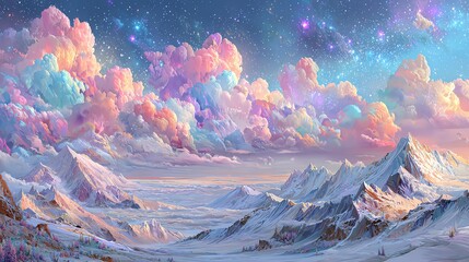 Obraz premium Breathtaking pastel-colored clouds over snowy mountain peaks.