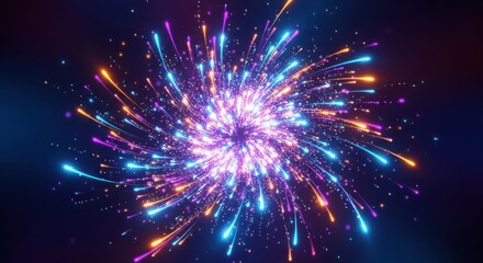 Fototapeta premium Explosive abstract light trails and sparks creating a cosmic nebula effect with vibrant colors isolated on white background