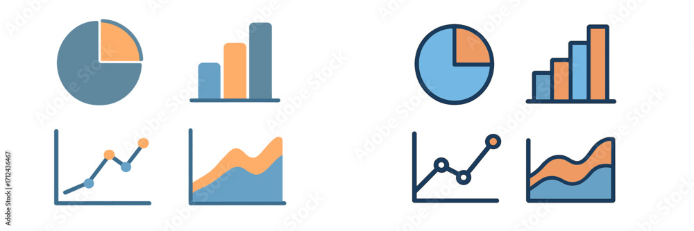 Aufkleber various types of graphs and charts illustrating data trends and comparisons in a visual format
