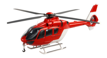 Naklejka premium Red and white rescue helicopter with a hoist winch and large side windows