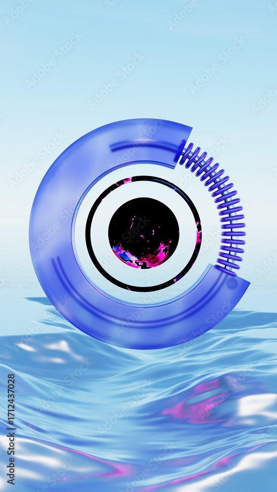 Poster abstract blue circular shape floating on water surface with modern design