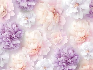 Elegant Floral Pattern with Soft Pastel Colors of Peonies, Roses, and Gardenias on a Light Background