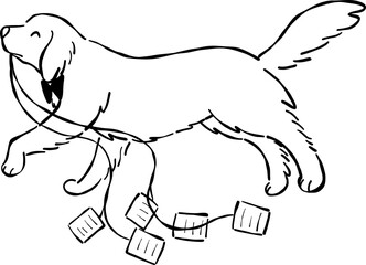 Hand Drawn Golden Retriever, Whimsical Wedding Doodle Illustration