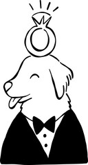 Hand Drawn Golden Retriever, Whimsical Wedding Doodle Illustration