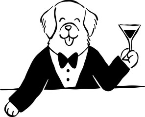 Hand Drawn Golden Retriever, Whimsical Wedding Doodle Illustration