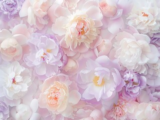 Soft Pastel Floral Background with Peonies and Blossoms in Shades of Pink and Purple for Artistic Inspiration and Design