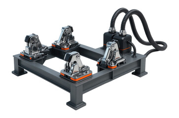 Naklejka premium Rocket launch table with hold-down clamps and umbilical connections