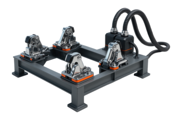 Rocket launch table with hold-down clamps and umbilical connections