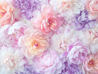 Beautiful Arrangement of Soft Pink and Purple Peony Flowers in a Delicate Floral Background for Spring Decorations