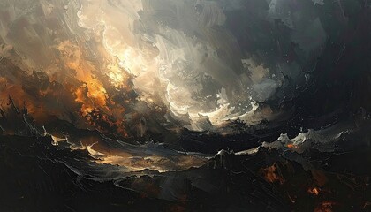 Abstract Mosaic Texture With Dark Tones of Black Gray and Orange Accents Creates a Dynamic and Textured Backdrop in a Digital Art Style