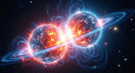 Obraz premium Collision of Two Neutron Stars Creating Powerful Energy Burst in Deep Space 