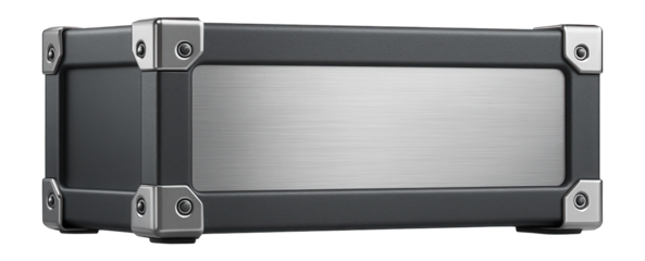 Rectangular launch container with reinforced metal casing and corner brackets