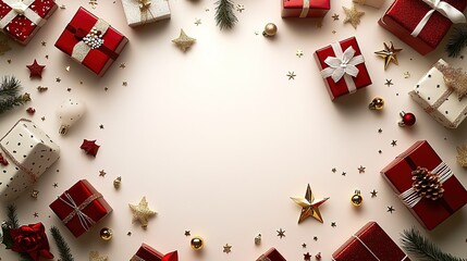 Christmas Gift Boxes with Decorations on Light Background for Festive Design