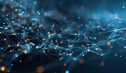Abstract digital network connections with glowing dots and lines.