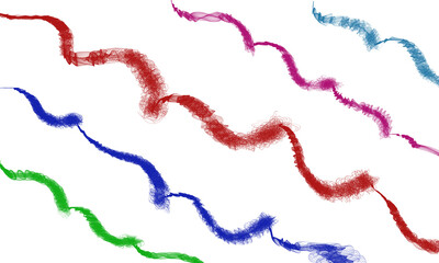 A set of colorful flowing particle streams for creating vibrant Holi festival graphics & adding magical smoke or energy effects. This collection of abstract color powder trails is isolated.