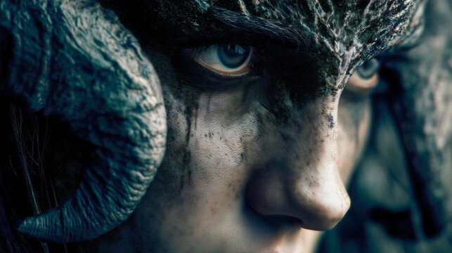 A forest druid with horns who protects the woods  a Celtic woodland druid.
