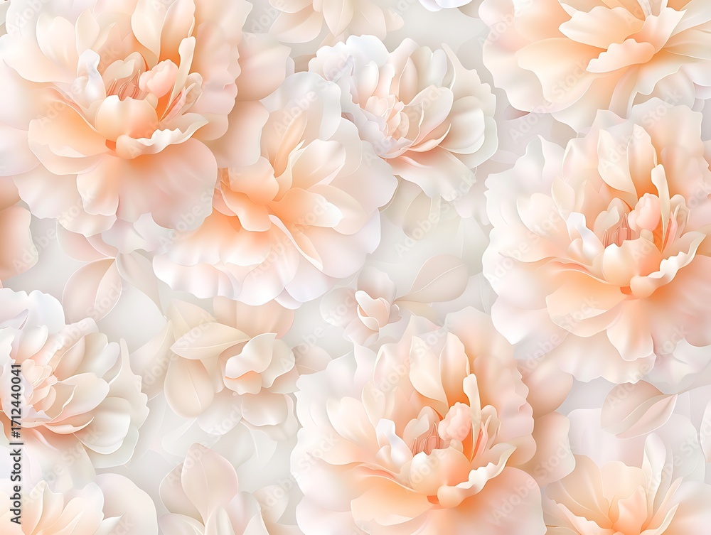 Poster Delicate Floral Pattern with Soft Peach and Cream Peonies on a Light Background for Elegant Designs and Textiles