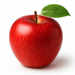 Fresh Red Apple with Green Leaf Isolated on White