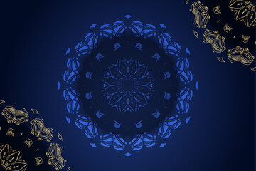 Elegant blue circles with golden ornate mandala flower details meditation themed artwork