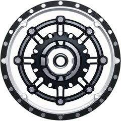 Obraz premium A round, metallic red poker chip symbol with a car engine part is a perfect business technology icon