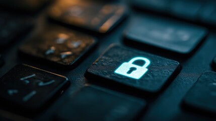 Obraz premium Close-Up of a Keyboard Key with a Lock Icon for Cybersecurity and Digital Protection