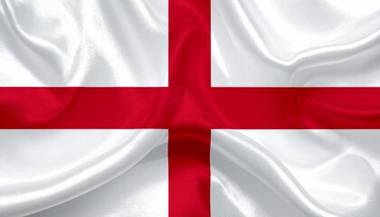 English flag: A close-up view of the iconic English flag. The design features a red cross on a white background. The fabric ripples and flows with an elegant design.