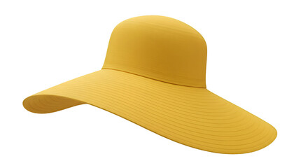 Yellow Sun Hat: A vibrant yellow sun hat with a wide brim sits, embodying carefree summer days and seaside charm.