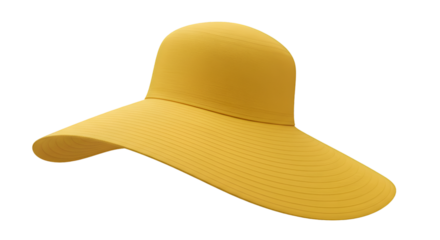 Yellow Sun Hat: A vibrant yellow sun hat with a wide brim sits, embodying carefree summer days and seaside charm.