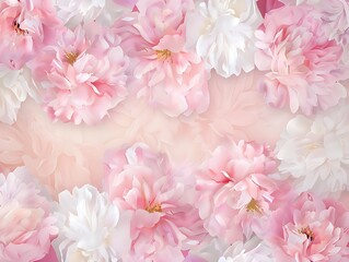 Soft Pink and White Floral Background with Peonies and Blossoms for Elegant Design and Decoration