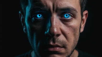 A close-up shot of a man's face against a black background