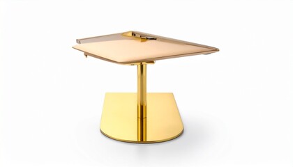 Golden Table Design: A sleek, modern gold-colored table, elegantly displayed against a pristine background, showcasing its unique design.