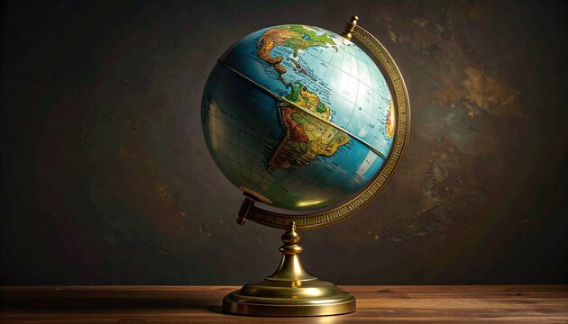 Globe on a Wooden Table: A classic globe sits on a rich, wooden surface. It's an invitation to journey to distant lands, sparking curiosity and wonder.