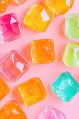 Colorful gummy candies on pink background. Sweet and playful dessert scene.