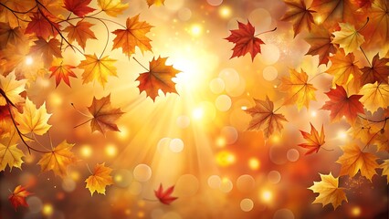 Fototapeta premium Falling autumn maple leaves in sunlight
