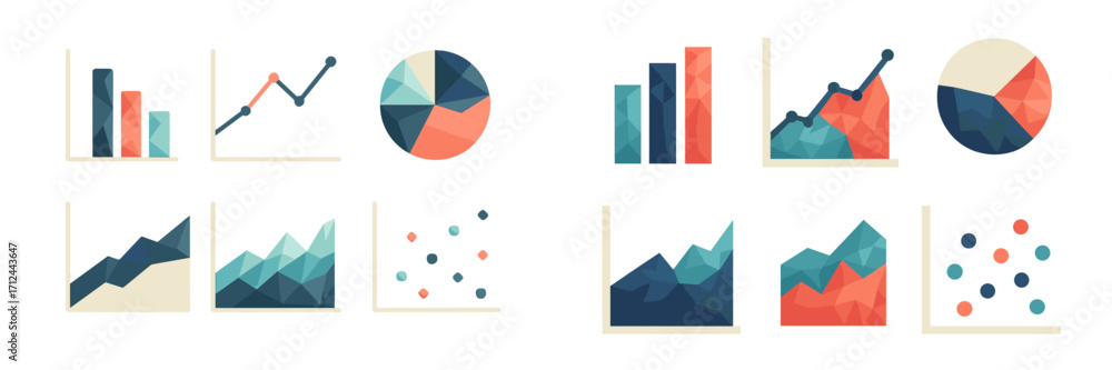 Aufkleber colorful geometric charts and graphs displayed in a modern style for data visualization and analysis