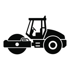 Silhouette of a heavy duty road roller machine for paving and compacting surfaces silhouette