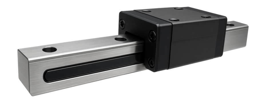Linear guide with a magnetic encoder strip for accurate feedback in a 3D printing setup.