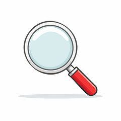 Magnifying glass with a red handle, isolated on a white background, symbolizing discovery, research, and investigation