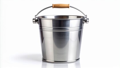 Shiny Metallic Bucket: A gleaming metallic bucket with a sturdy handle, exuding durability and utilitarian charm, ready for any task at hand.