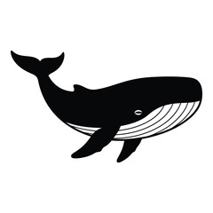 Hand drawn silhouette of a majestic blue whale swimming gracefully through ocean waters silhouette